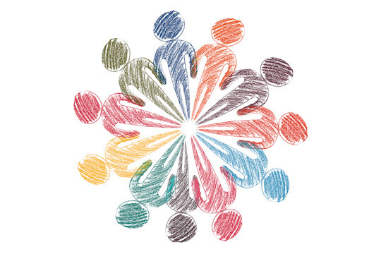 Dessin de personnes colorées en cercle
